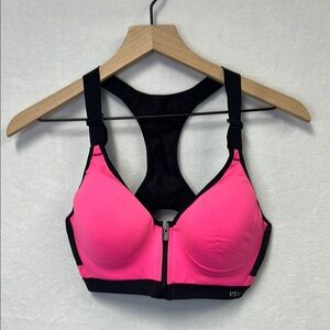 Victoria's Secret Sports Bra VSX Freestyle Front Close (34C, Pink Black Trim)
